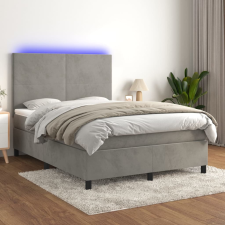 világosszürke bársony rugós és LED-es ágy matraccal 140x190 cm ágy és ágykellék