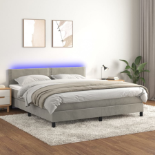 világosszürke bársony rugós és LED-es ágy matraccal 160x200 cm ágy és ágykellék