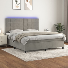  világosszürke bársony rugós és LED-es ágy matraccal 160x200 cm ágy és ágykellék