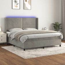  világosszürke bársony rugós és LED-es ágy matraccal 180x200 cm ágy és ágykellék