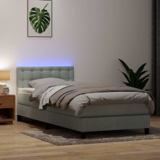  világosszürke bársony rugós és LED-es ágy matraccal 90x210 cm ágy és ágykellék