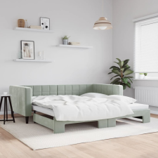 világosszürke kihúzható bársony heverő 100 x 200 cm ágy és ágykellék