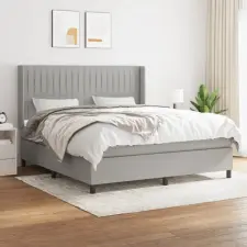  világosszürke szövet rugós ágy matraccal 160 x 200 cm ágy és ágykellék