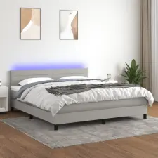  világosszürke szövet rugós és LED-es ágy matraccal 160x200 cm ágy és ágykellék