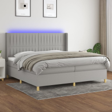  világosszürke szövet rugós és LED-es ágy matraccal 200x200 cm ágy és ágykellék