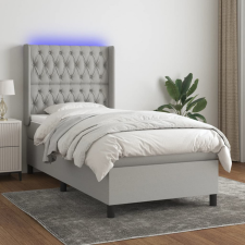  világosszürke szövet rugós és LED-es ágy matraccal 90x190 cm ágy és ágykellék