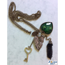  Vintage nyaklánc zöld szív, kulcs, levél, láncok medálokkal nyaklánc