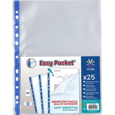 VIQUEL EasyPocket A4/65 mikron, fényes, kék csíkos - 25 darabos csomagban lefűző