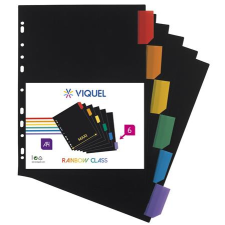 VIQUEL Regiszter, műanyag, A4 Maxi, 6 részes, VIQUEL "Rainbow Class", fekete regiszter és tartozékai