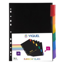 VIQUEL Regiszter, műanyag, A4 Maxi, 6 részes, VIQUEL "Rainbow Class", fekete regiszter és tartozékai