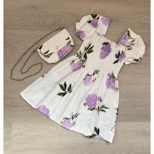  Virág mintás nyári lány ruha táskával, lila, 164 lányka ruha