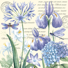 Virágos Irises Hydragea szalvéta 20 db-os 25x25 cm party kellék
