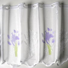 Vitrage Fehér jacquard vitrázs függöny, levendula mintával - 45 cm magas lakástextília