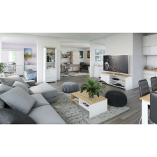  Vitrin 1D1W1S, fényes fehér/wotan tölgy, VILGO bútor