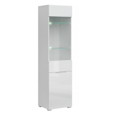  Vitrín 1D1W, fehér/fehér extra magasfényű HG, JOLK bútor