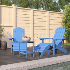  vízkék HDPE kerti adirondack székek lábtartóval és asztallal kerti bútor