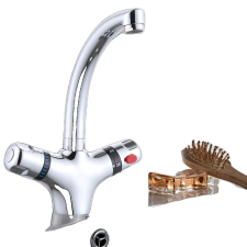  Washbasin keverőcsap, termosztatikus vezérlés, kortárs kialakítás, Ezüst csaptelep