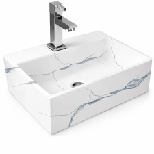Water Fun LEER-M || Pultra helyezhető mosdókagyló, kerámia, fehér, márványmintás, szögletes szaniter
