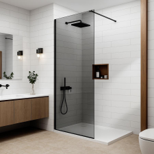 Water Fun Walk-in Black zuhanyfal, füstüveggel 120, 200cm, 8mm, NANO kád, zuhanykabin