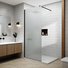 Water Fun Walk-in Black zuhanyfal, savmart, matt üveggel 130, 200cm, 8mm kád, zuhanykabin