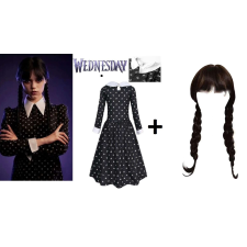 Wednesday Addams gyerek ruha + paróka lányka ruha