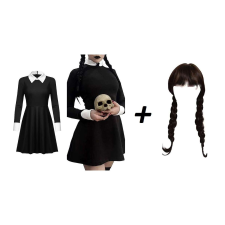 Wednesday Addams gyerek ruha + paróka lányka ruha
