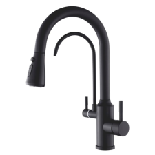 Welland Riva 3 utas / vízszűrős mosogató csaptelep - kihúzható zuhanyfej (fekete) csaptelep