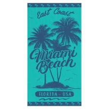 Welora Strandtörölköző Miami Beach szöveggel, pamut, 75x150cm, türkizkék babatörülköző, kifogó