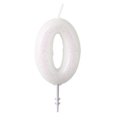 White, Fehér csillámos gyertya 0-ás 6,5 cm party kellék