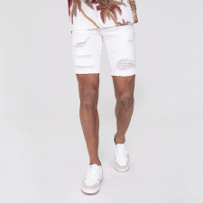 White Skinny Short - fehér szaggatott rövidnadrág - Méret: 30 férfi rövidnadrág