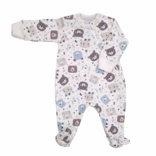 Wikids Hosszú ujjú cipzáros pamut rugi - Fehér/Kék/Barna Maci Fejes 56 rugdalózó