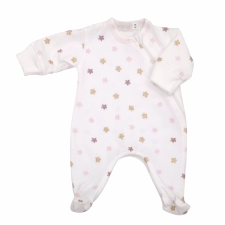 Wikids Hosszú ujjú cipzáros pamut rugi - Krém/Rózsaszín-Arany virágos 44 rugdalózó