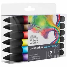 Winsor&Newton Promarker Watercolour kétvégű akvarell ecsetfilc készlet - 12 db, basic tones akvarell