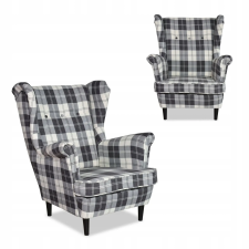  Winston Skandináv Szárnyas Karosszék Family Furniture Sötétkék És Fehér Kockás Mintázat bútor