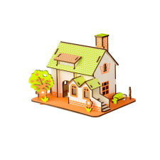 WoodCraft 3D fa mechanikus puzzle - házikó zöld fajáték