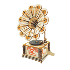 WoodCraft 3D fa mechanikus puzzle - lemezjátszó gramofon színes fajáték