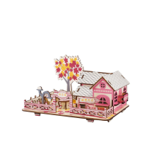 WoodCraft 3D fa mechanikus puzzle - őszi ház fajáték