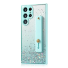 Wooze Apple iPhone 15 Plus, Szilikon tok, közepesen ütésálló, kézpánttal, színátmenetes, csillogó minta, Wooze Strap Star, mintás/menta