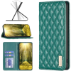 Wooze Huawei Mate 50 Pro, Oldalra nyíló tok, stand, kártyatartóval, 3D rombusz minta, Wooze Pillow, zöld