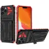 Wooze Samsung Galaxy S21 Plus 5G SM-G996, Műanyag hátlap védőtok szilikon belső, közepesen ütésálló, kitámasztóval, kártyatartóval, Wooze Transformer, fekete/piros