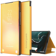 Wooze Samsung Galaxy S22 Plus 5G SM-S906, Oldalra nyíló tok, stand, hívás mutatóval, kevlár minta, Wooze Smart View Cover Carbon, sárga tok és táska