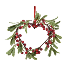 X-mas függődísz, szív alakú, piros bogyókkal 24 cm dekoráció
