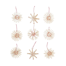 X-mas szalma karácsonyfadísz készlet natúr-piros 36 db ?6cm karácsonyfadísz