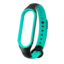 Xiaomi Mi Band 6, szilikon pótszíj, lyukacsos, légáteresztő, fekete/türkiz okosóra kellék