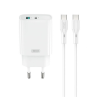 XO CE30 hálózati töltő USB+Type-C aljzat (30W, PD gyorstöltő 3.0 + Type-C kábel) FEHÉR
