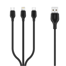 XO NB103 kábel 3in1 lightning - micro USB - USB-C fekete 2,1A 1m kábel és adapter