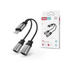 XO XO lightning - lightning audio + töltő adapter - XO NB-R160A 2in1 Audio Adapter cable Lightning to Lightning - fekete/szürke