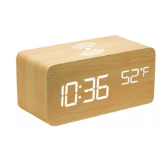 xPRO tector XPRO™ Digitális ébresztőóra vezeték nélküli QI töltővel bambusz 5W ébresztőóra
