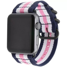 Xprotector Apple Watch 4-6, SE, SE (2022) (42 / 44 mm) / Watch 7-9 (45 mm) / Watch Ultra 1-2 (49 mm), műanyag pótszíj, szőtt, állítható, 3 színű csíkkal, Xprotector, sötétkék/fehér/rózsaszín okosóra kellék