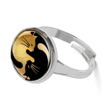 Yin Yang cicás gyűrű, ezüst színben (állítható méret) gyűrű